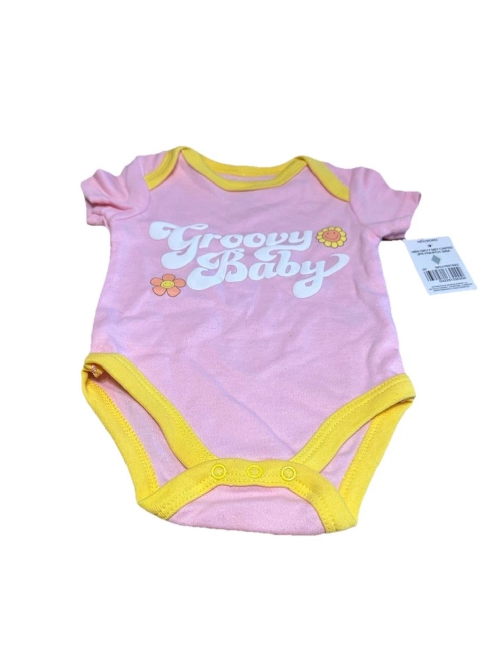 Kidgets Baby Girls 3-6M Groovy Baby Pink Yellow Flower Bodysuit One Piece